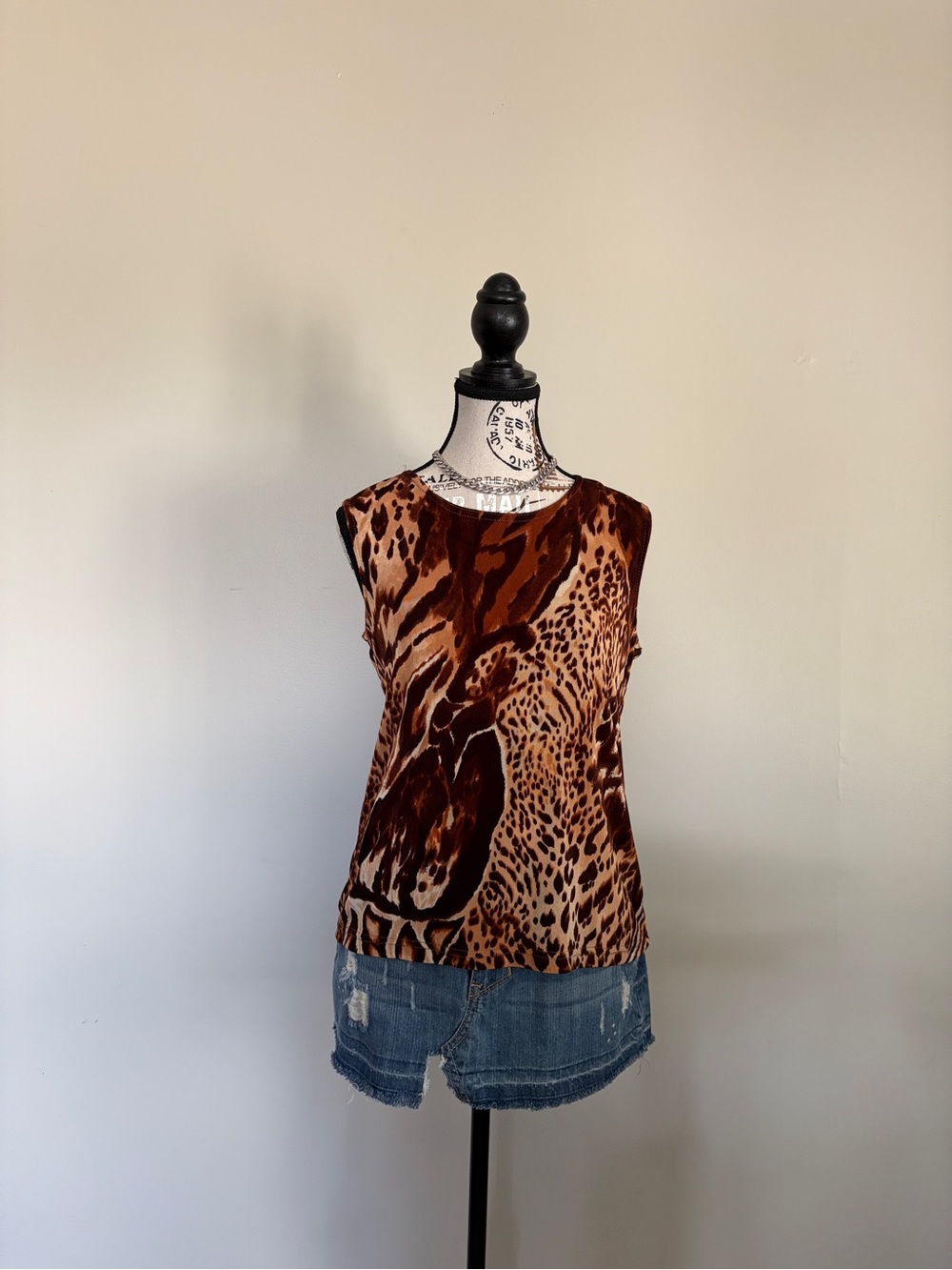 Vintage Brown Tan Leopard Print Camisole Stretch Tank Top | 90s Y2K - Picture 2 of 7